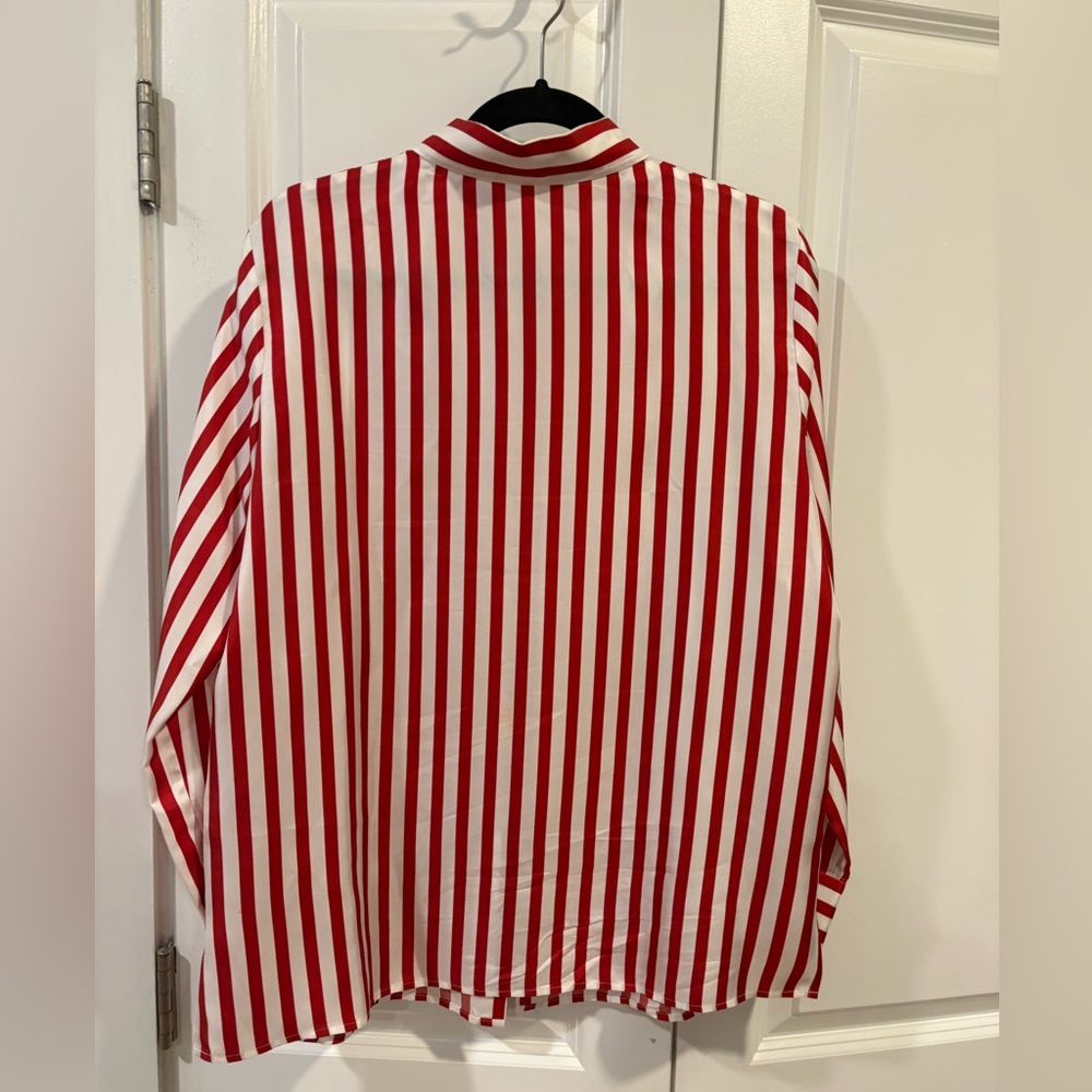 Lilysilk Red and White Vertical Stripe Button-Down Shirt - Picture 3 of 4